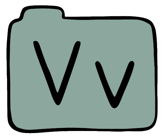 light green file folder with capital and lowercase V on it.